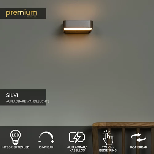 Lucide SILVI - wiederaufladbare Wandleuchte - Akku/Batterie - LED Dim. - 1x3,7W 2700K - Kaffee | Premium - USP